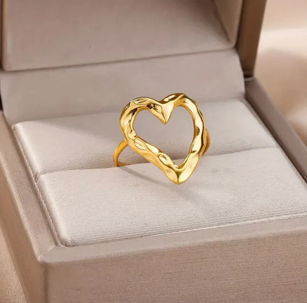 Hollow Heart Adjustable Ring