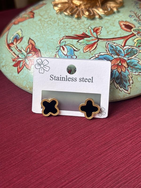Black- Gold Clover Studs