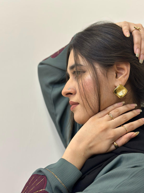 abstract gold stone earring