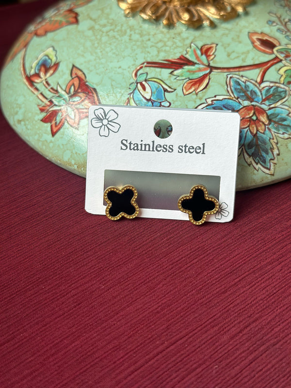 Black- Gold Clover Studs