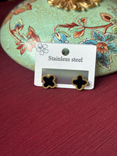Black- Gold Clover Studs